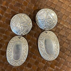 Vintage Sterling Silver Dangle Earrings Geometric Star Southwestern Oval Drop